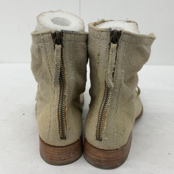 N.D.C. Made By Hand Lace-Up Combat Boots Beige Textile Women’s Size 7 Preowned - Picture 3 of 7